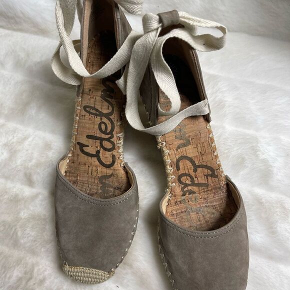 Sam Edelman patsy leather suede taupe Espadrilles wedge lace up sandals … - Picture 4 of 7